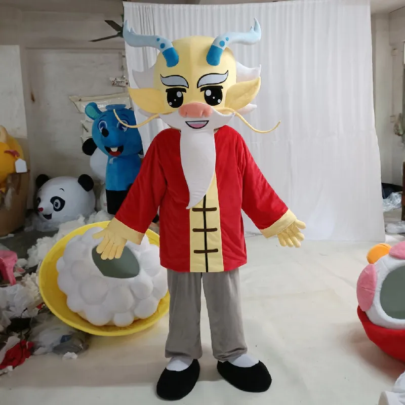 

Dragon King's Plush Props Performance Showcases Dragon Grandpa's Mascot Cartoon Doll Costumes