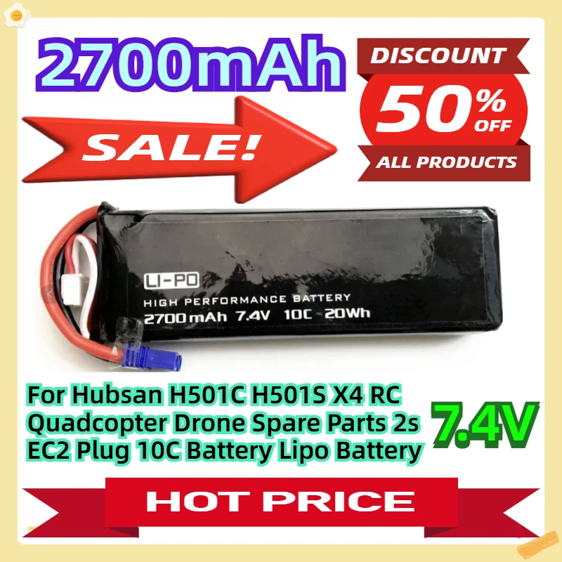 

For Hubsan H501C H501S X4 RC Quadcopter Drone Spare Parts 2s EC2 Plug 10C Battery Lipo Battery 7.4V 2700mAh