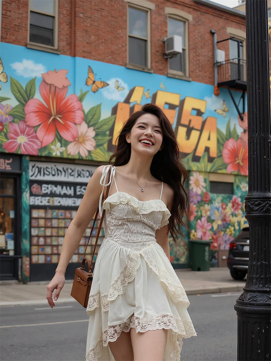 Abito da donna per ragazze stile coreano chic bordo a balze cocktail party matrimonio velluto Boho autunno manica corta in chiffon floreale