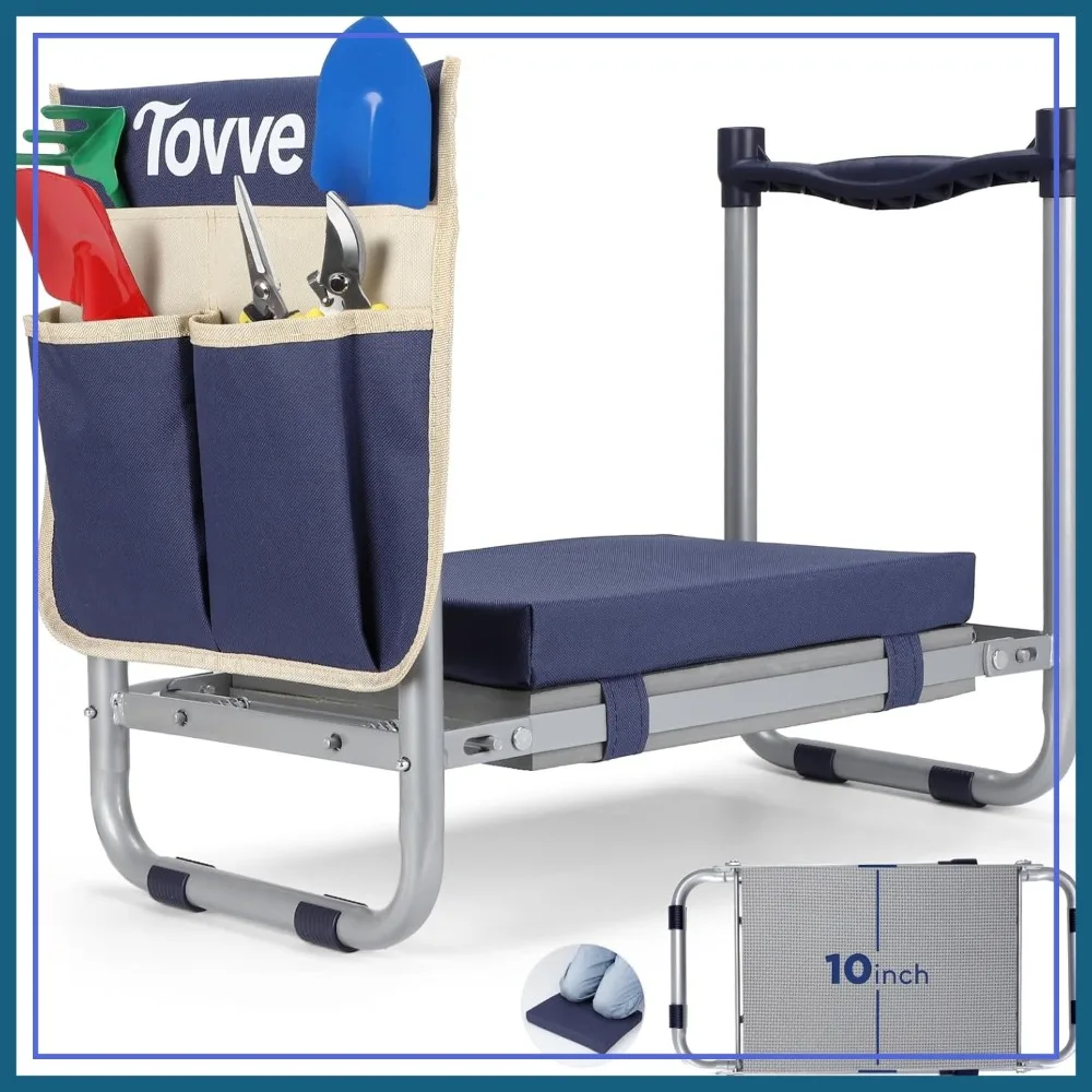 

Foldable Garden Kneeler and Seat, Heavy Duty Stool with 10" Pad, Portable Bench with Tool Bag for Gardening