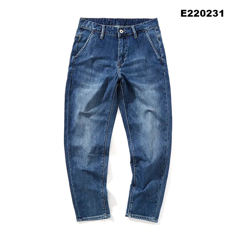 

Spring Summer Jeans Men Tapered Jeans Pants Washed Blue Diagonal Pocket Harem Jeans Mens Stretch Jeans Trousers Denim Outfits