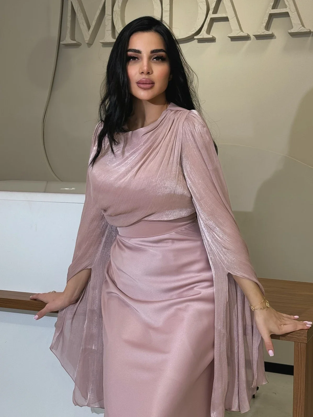 عباية عربية إسلامية للنساء فستان طويل أنيق عبايات المغرب قفطان صيفي بأكمام مقسمة فستان ماكسي للحفلات الرمضان 2026 #3