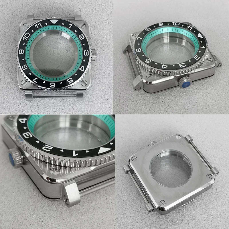 

42mm Square Watch Cases Fashion Bezel Insert Watch Fits Seiko NH35 NH36 Movements Sapphire Crystal Glass Watch Repair Replace