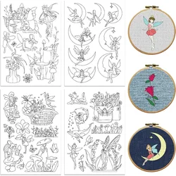 4 pcs Water Soluble Embroidery Patterns for Beginners 4 Sheets with 33pcs Flower Fairy Patterns Charming Flower Fairy Wash Away