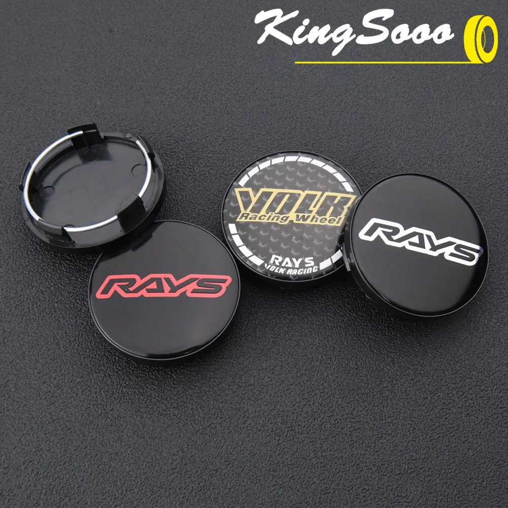 4PCS RAYS Wheel Center Cap Clip 58mm OD / 53mm VOLK Emblem Sticker Rim Caps Wheel Cover Hub Cap Black & Silver