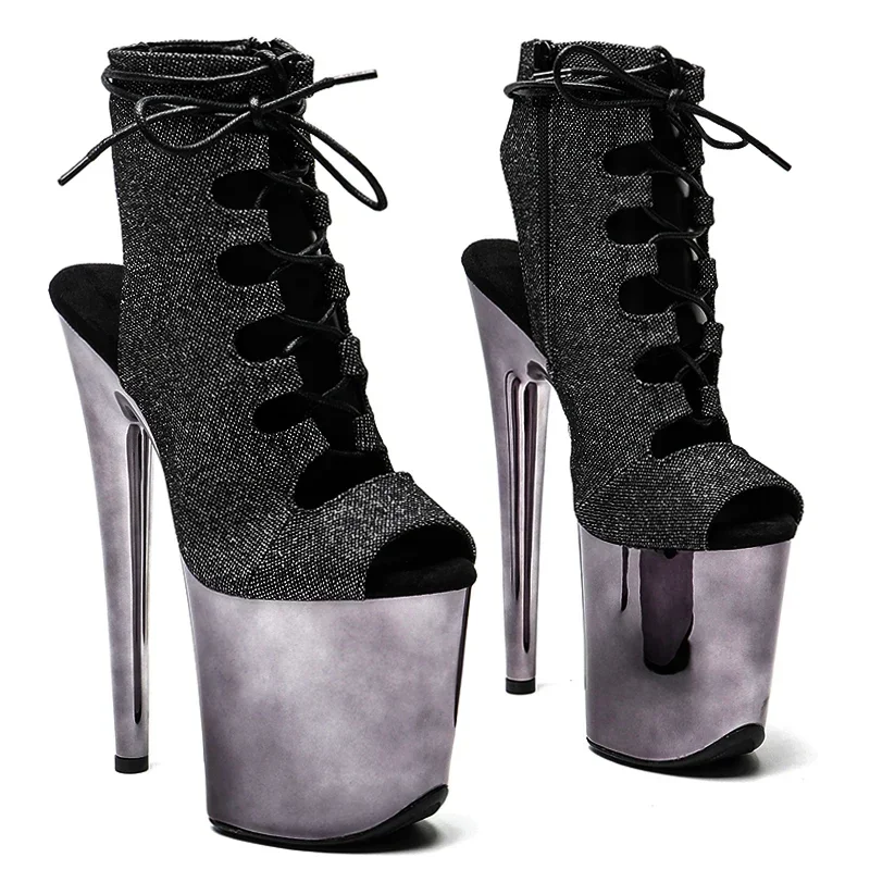 Leecabe  20CM/8inches Glitter Upper Trendy Fashion ankle boots Electroplate platform High Heel Stripper heels Pole Dance boot