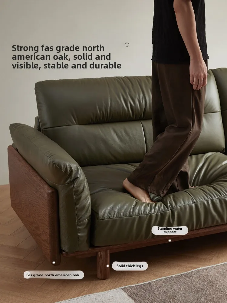 

Oak solid wood sofa living room leather log furniture