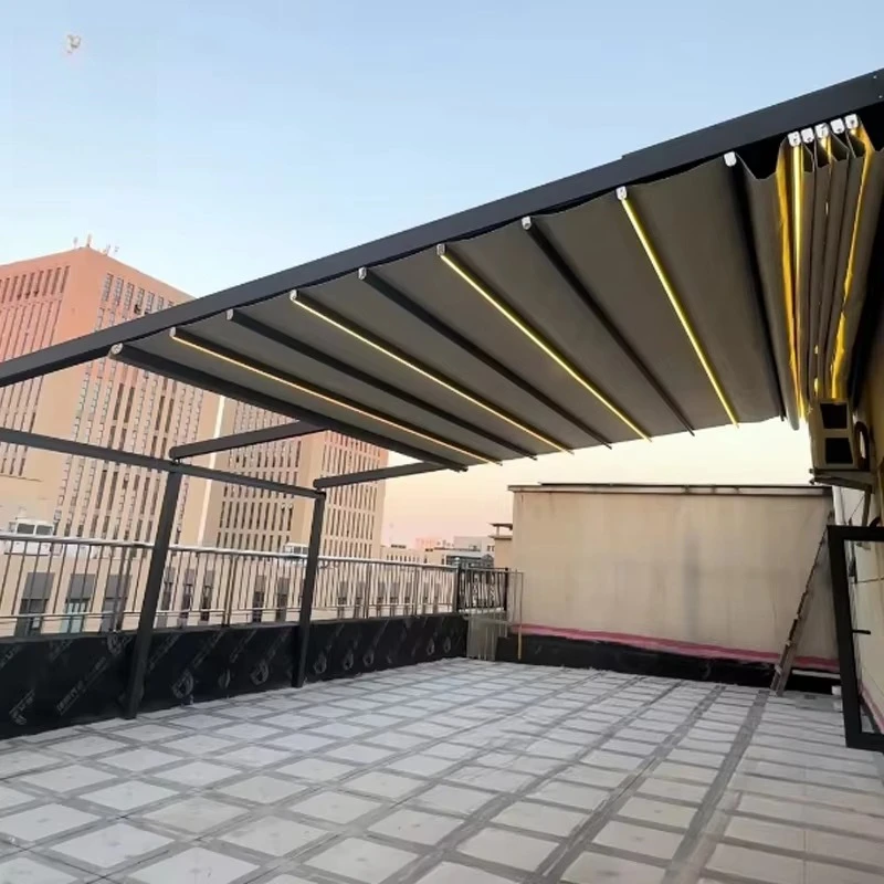 Outdoor Open Type Pavilion  Automatic PVC Canopy Retractable Roof Sunshade and Rainproof System Metal Folding Canopy