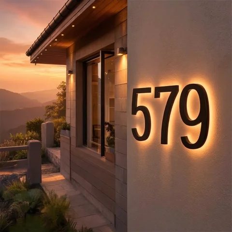LED Modern House Numbers, Metal Backlit Door Number, Hotel Room Numbers Sign, Light up Illuminated Address Sign