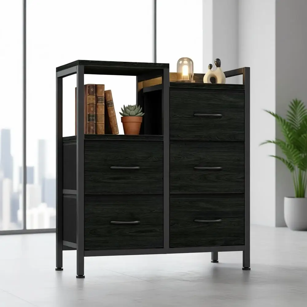 

Современный мобильный шкаф с открытыми полками, передвижная подставка для принтера и тканевым боковым файловым органайзером для домашнего офиса, подходит для формата А4