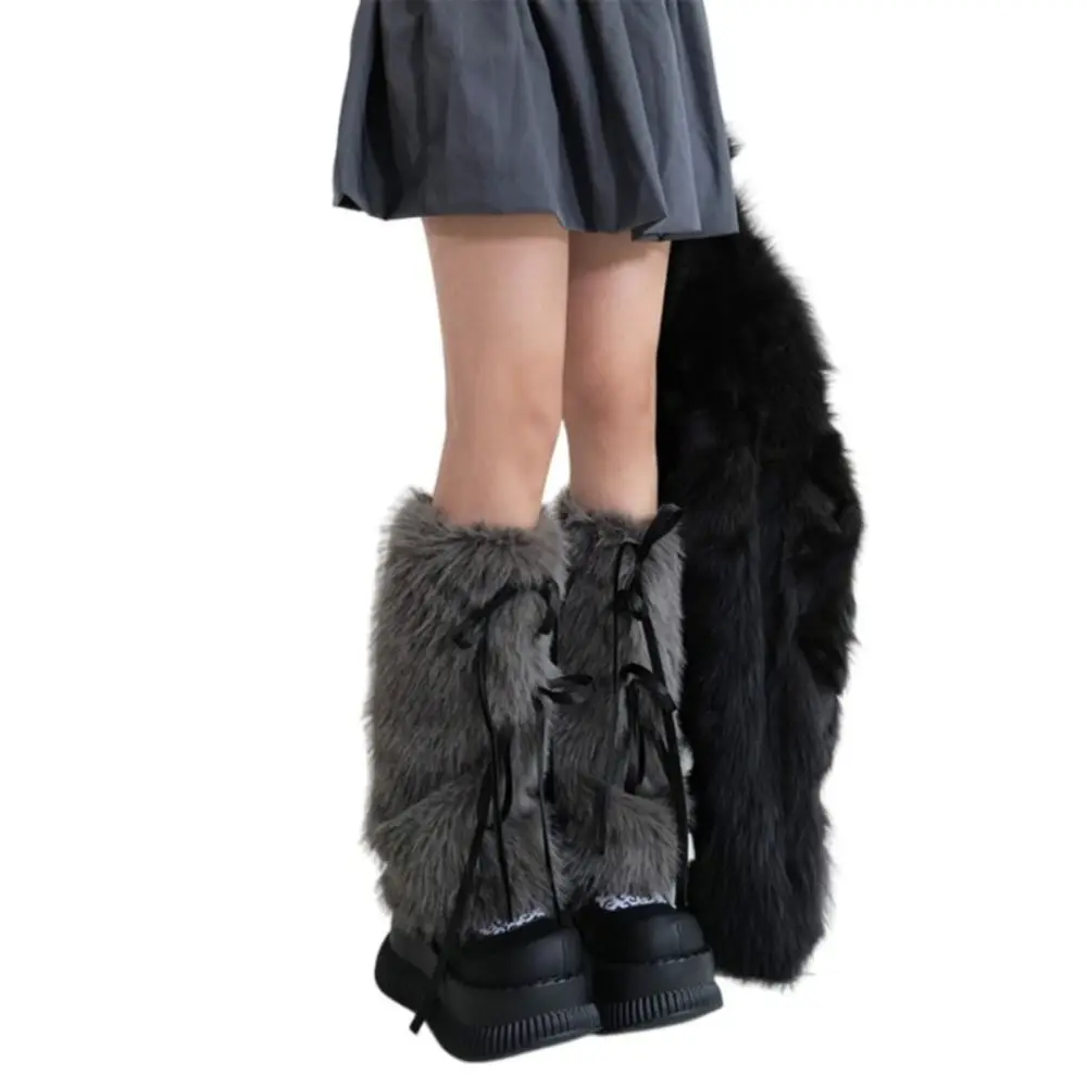 سميكة فو الفراء فروي تدفئة الساق JK فتاة حار الدانتيل يصل تدفئة الساق الركبة عالية جوارب طويلة دافئة خريف شتاء