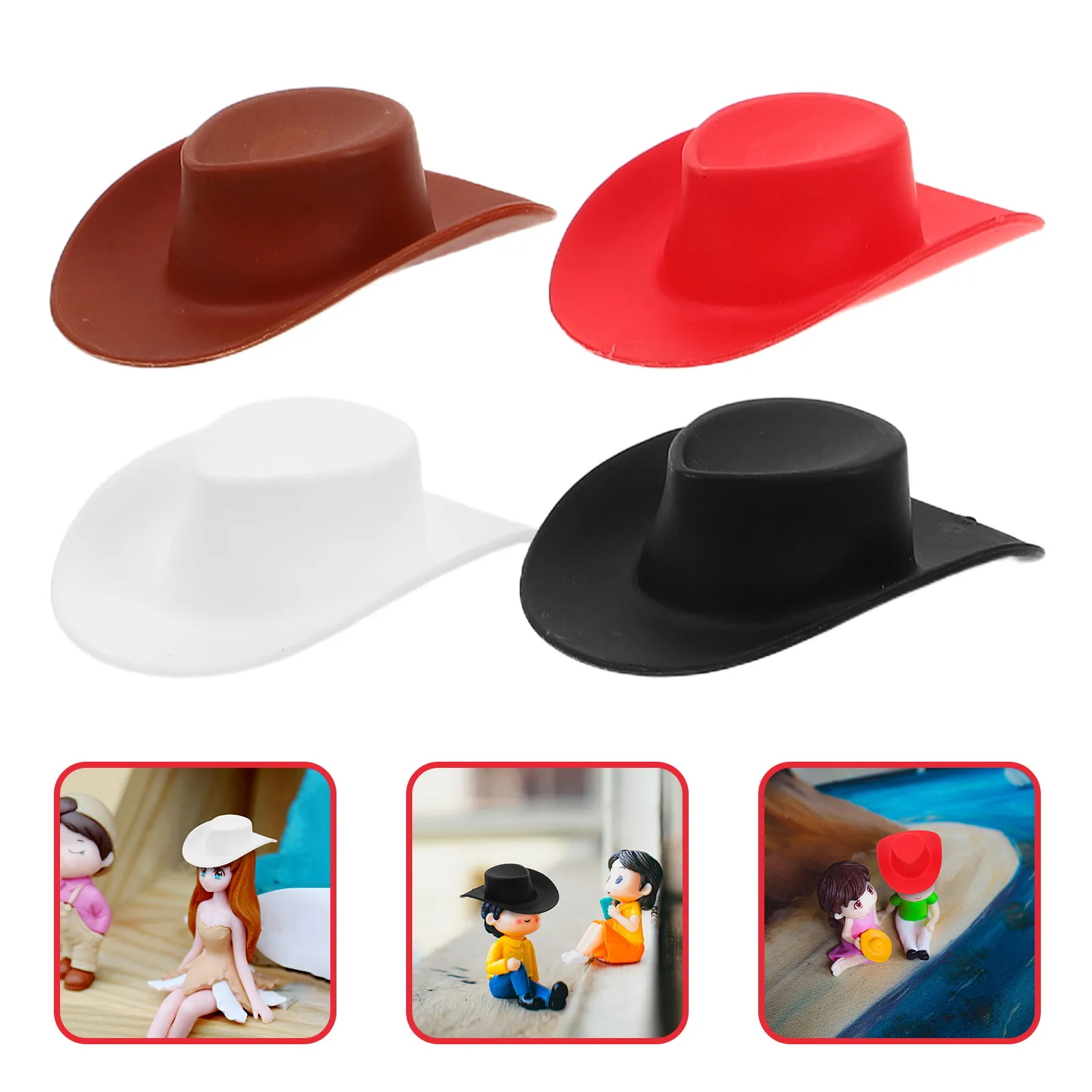 40Pcs Mini Cowboy Hats Cute Plastic Western Cowgirl Caps Miniature Party Caps for Dollhouse Crafts Decorations