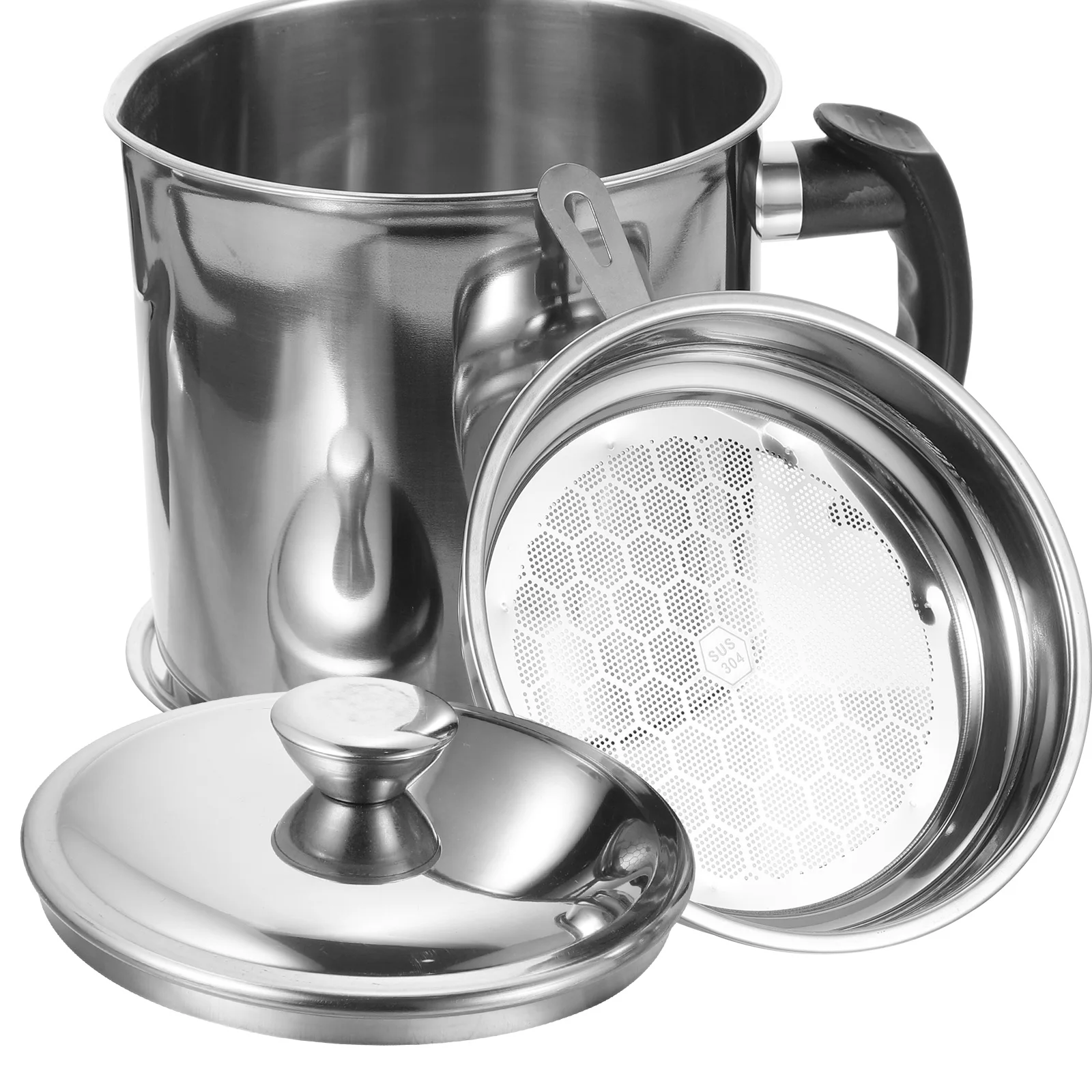 

1 set Stainless Steel Filter Heat Resistant Premium Grease Container Smooth Surface Easy Clean Kitchen Storage Strainer Canister
