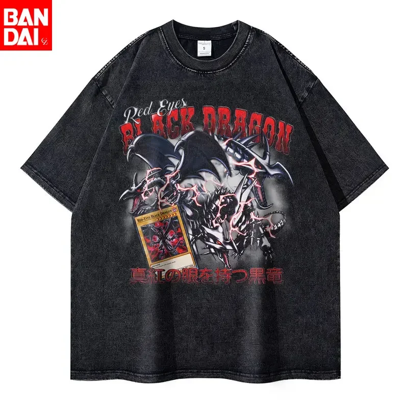 

Buster Blader Anime T-Shirt Men Vintage Washed YuGiOh Graphic Tee Retro 90s Game Card Oversized Cotton Streetwear Short Sleeve