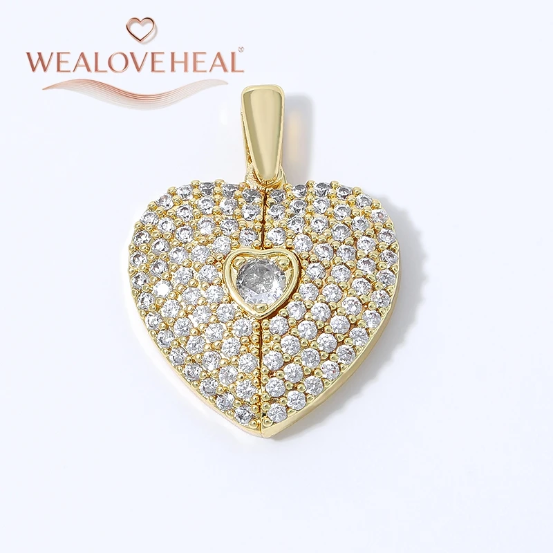 anhänger schmuckherstellung, 18K vergoldeter Messing-Anhänger mit geteiltem Herz für DIY-Schmuckherstellung, Pavé-CZ-Anhänger mit zerbrochenem Herz und Flügeln, DIY-Halskettenzubehör – Detail 18