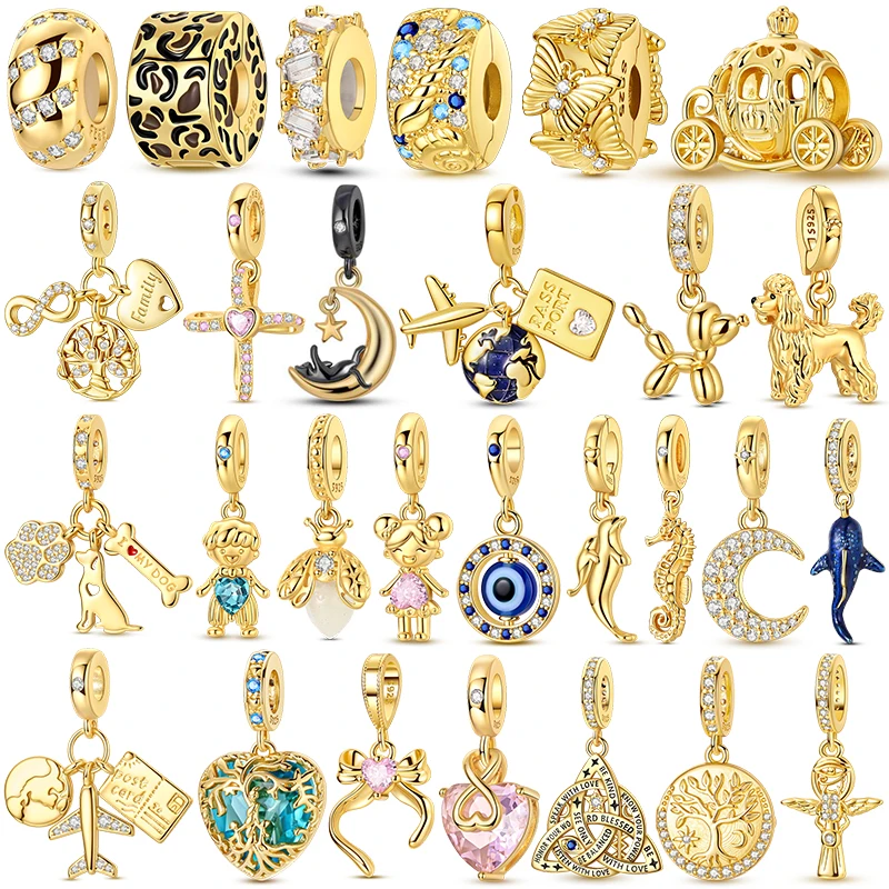 Original 925 Silver Gold Plating Charms Beads Fits 3mm Bracelet Necklace For Woman Animal Heart Pendant Luxury DIY Jewelry Gifts
