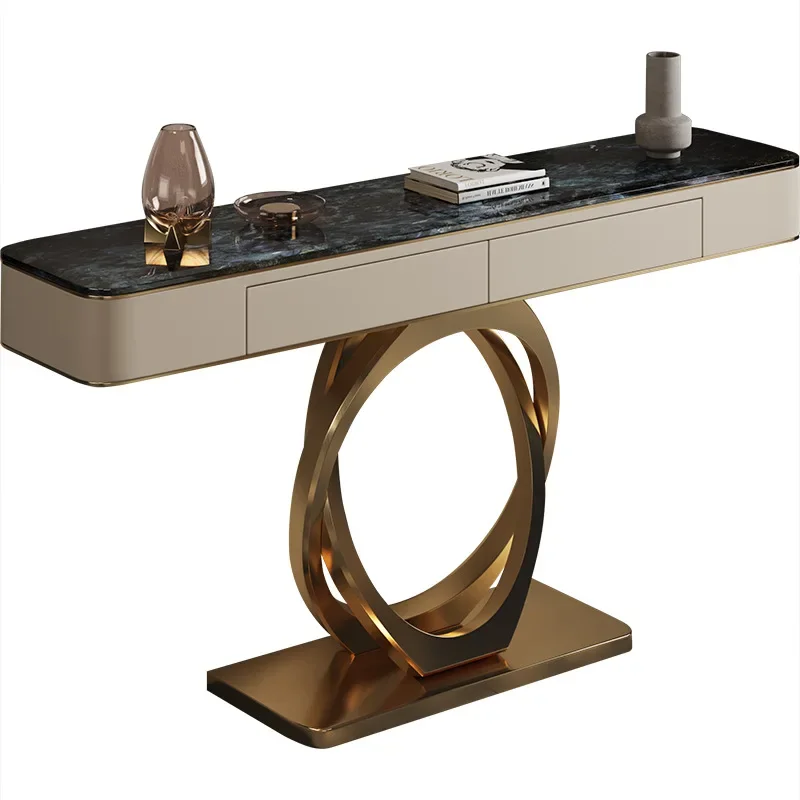 Marble entrance table Modern large apartment stainless steel end view table