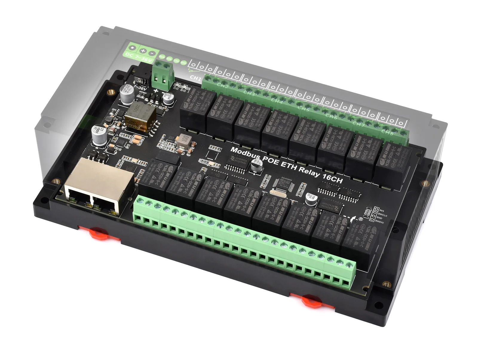 وحدة مرحل إيثرنت 16-Ch، بروتوكول Modbus RTU / Modbus TCP، اتصال منفذ إيثرنت، يدعم مصدر طاقة PoE، مع Vari