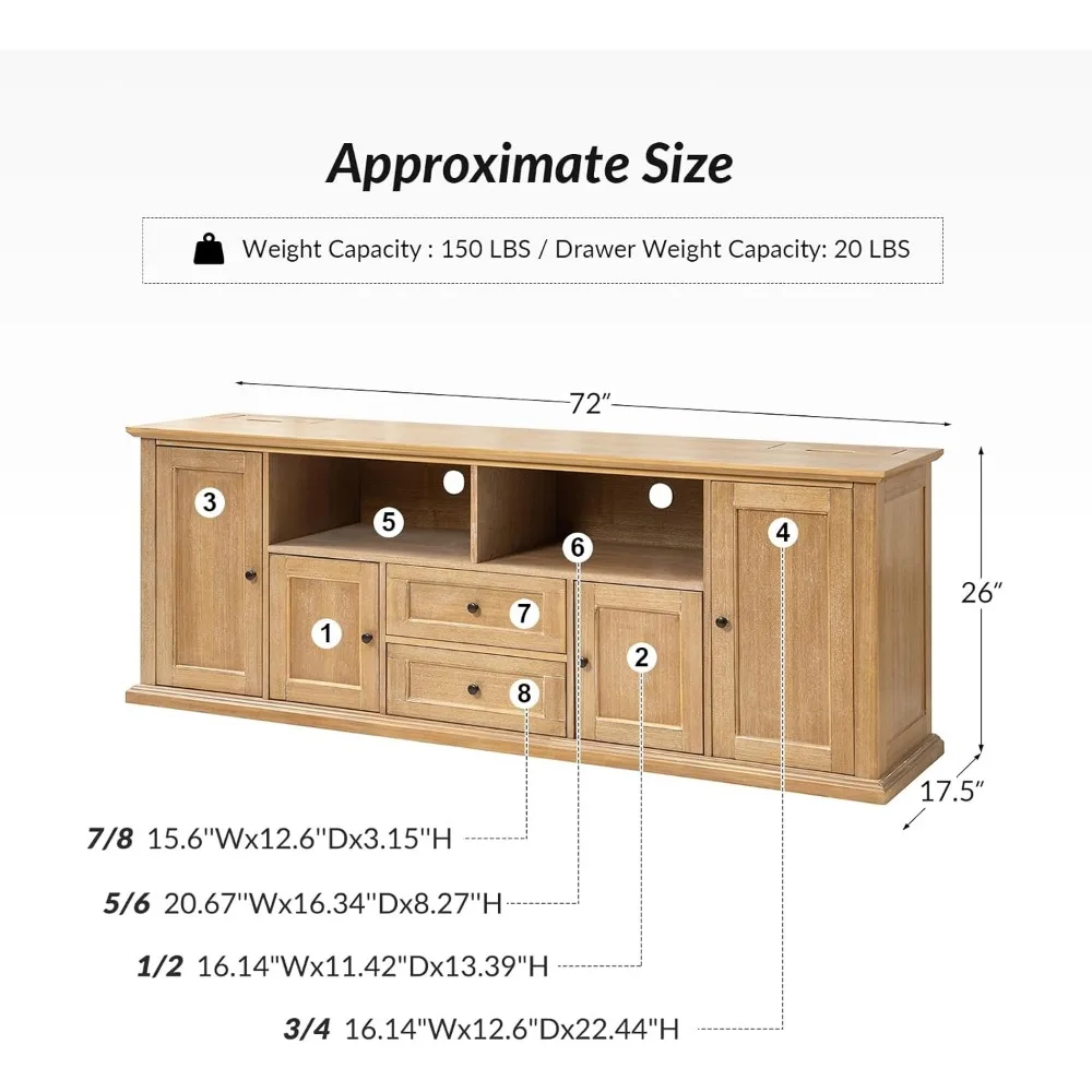 Farmhouse TV Stand for 75 Inch with Charging Station, LED Entertainment Center Console, Media Table with Cabinet Open Shelf