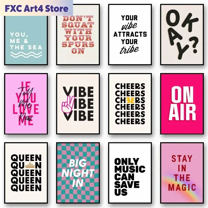 Frameless Funny Quote Art Pink Poster  Power Love Quote Canvas Posters and Prints Printing Wall Art Picture for Living Room Deco