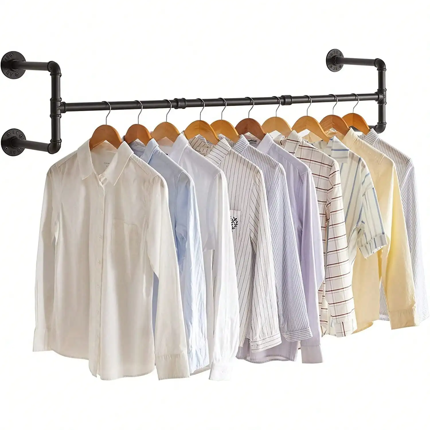 Industrial Pipe Clothes Rack Wall Mounted Black Heavy Duty Metal Garment Bar Unit Hanging Closet Rod Space Saving Rail System For Clothes Laundry Room Bedroom Retail Display Housewarming Gift view 2