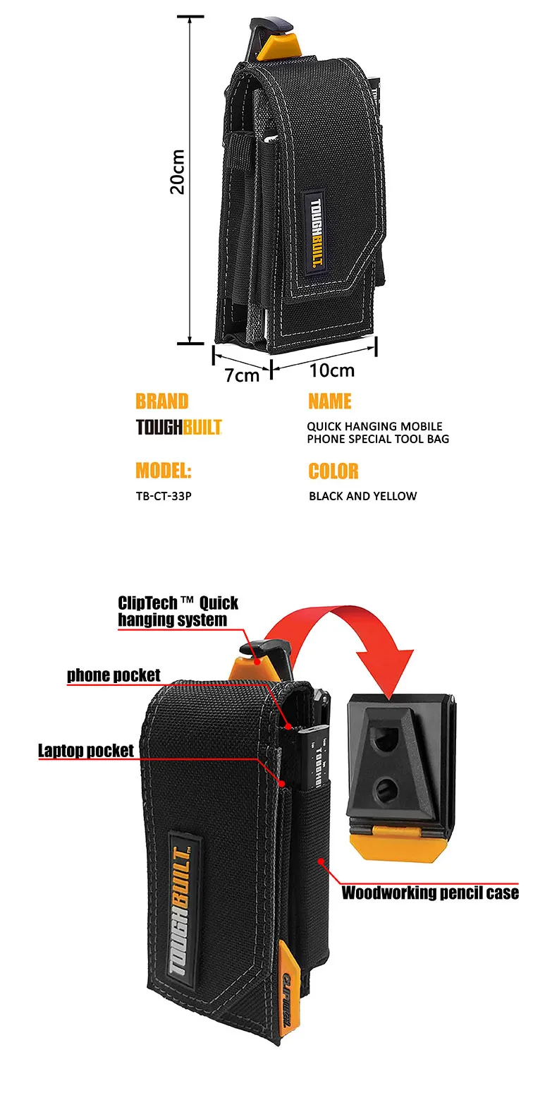 TOUGHBUILT Schutzhülle zur Aufbewahrung von Mobiltelefonen, robustes Werkzeugset zum schnellen Aufhängen, stabile Notebook-Tasche, Werkzeugzubehör TB-CT-33P – Detail 3