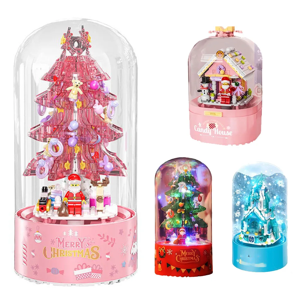 

Счастливое Рождество Музыкальная шкатулка Рождественская елка Модель Строительные блоки Город Новогодний Санта-Клаус Кукольный дом Детские рождественские украшения