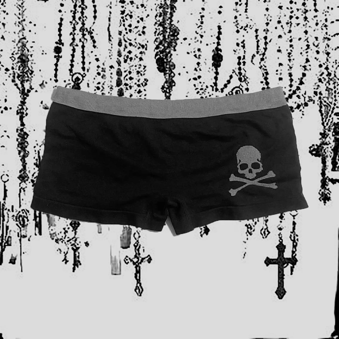

Skull Grunge print Stitching Contrast color Fashion Harajuku fairycore Y2k punk Streetwear pants subculture slim fit shorts emo