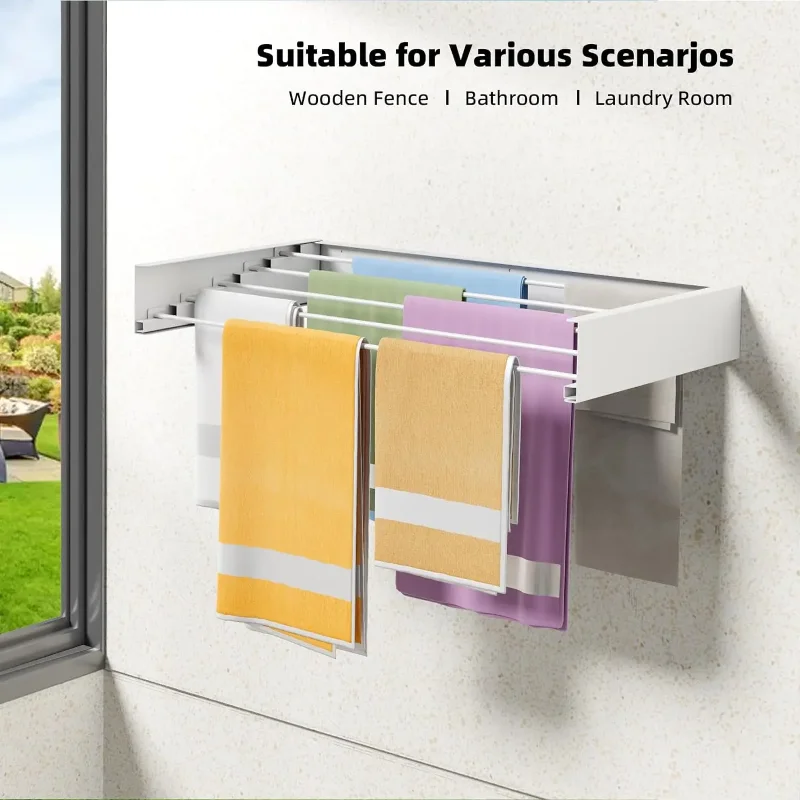 

Collapsible Laundry Drying Rack Wall Mounted Clothes Drying Rack 5 Aluminum Rods Space Saving Laundry Racks for Drying Clothes