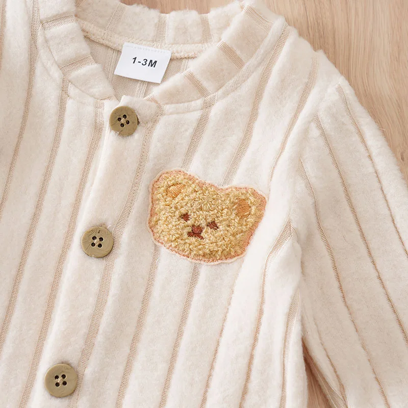 Winter Baby Toddler Onesie+Hats Button Bear Warmth Lovely 0-18 Months Newborn Knitted Romper Round Neck Soft Minimalist Casual image 5