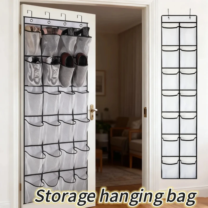 12/24 Taschen über der Tür, Schuh-Organizer, große Netztaschen mit 4 Haken, transparentes Stoff-Schuhregal, Aufbewahrungstasche für Schlafzimmer