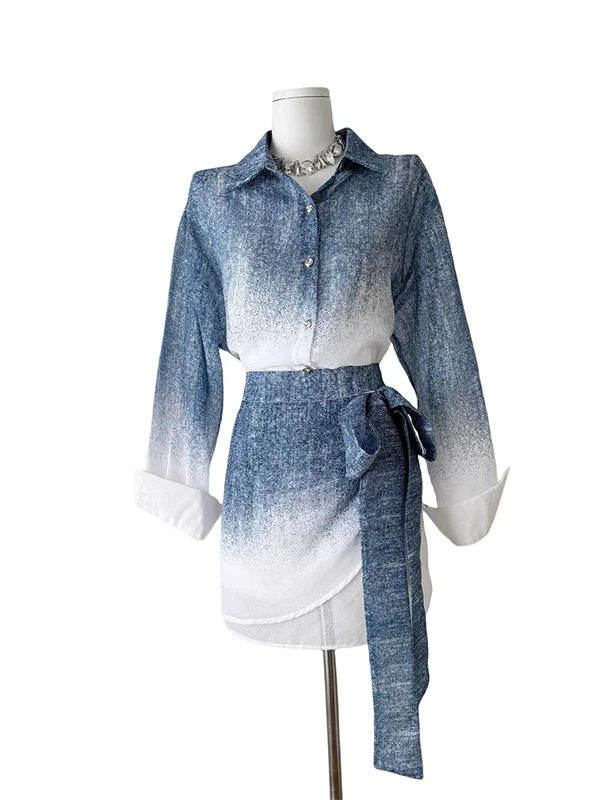 

Faionable adient irt Топ с поясом Высокая талия Облегающая юбка для похудения Комплект из двух предметов Ele Sle Повседневная одежда для футболки...