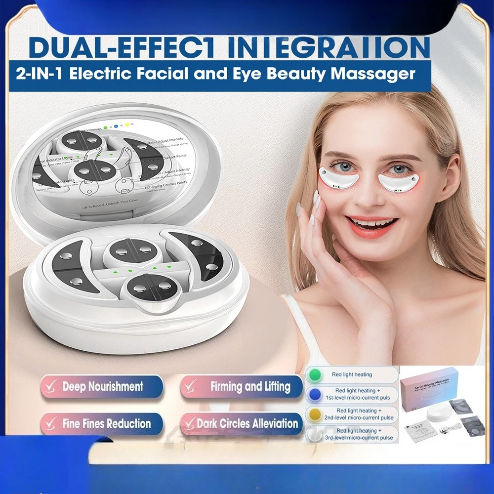 

Массажер для глаз и лица 2-в-1 с красным светом и EMS-терапией для уменьшения морщин, мешков под глазами, жировых отложений и складок.