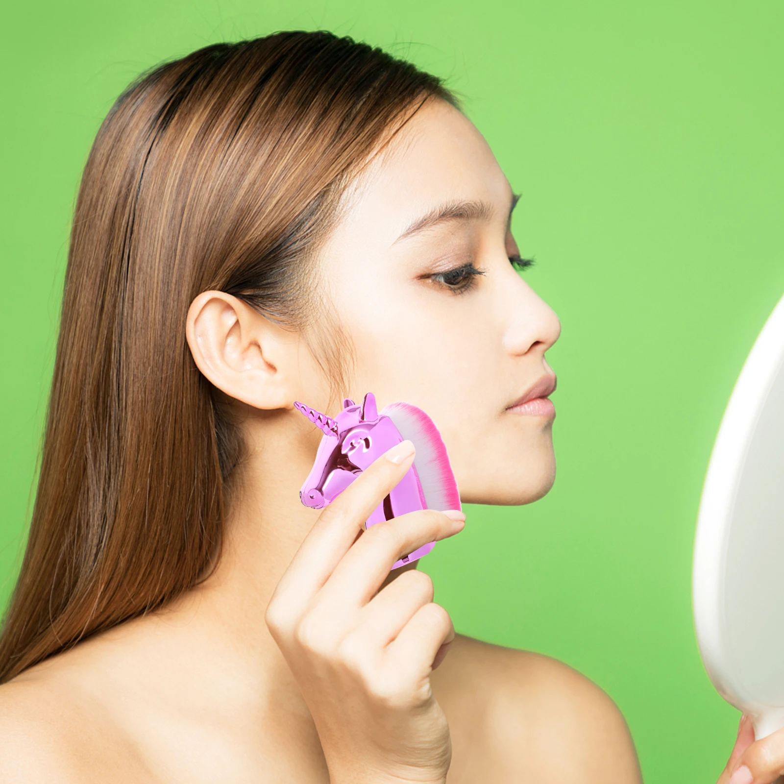 

1pc Unicorn Shape Premium Makeup Brushes Powder Blush Foundation Brush For Women Girls Rose Gold Color Durable Plastic