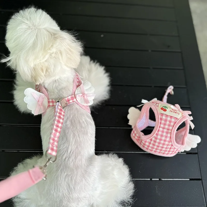 New Cute Angel Wings Pet Harness Leash Set for Small Dogs Cats Breathable Mesh Puppy Vest Walking Harness Kitten Dog Collar Set
