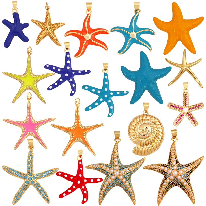 Trendy Colorful Ocean Starfish Charm Necklace Pendant Oil Dropped,Multicolor Enamel Summer Beach Holiday Jewelry Supplies K89