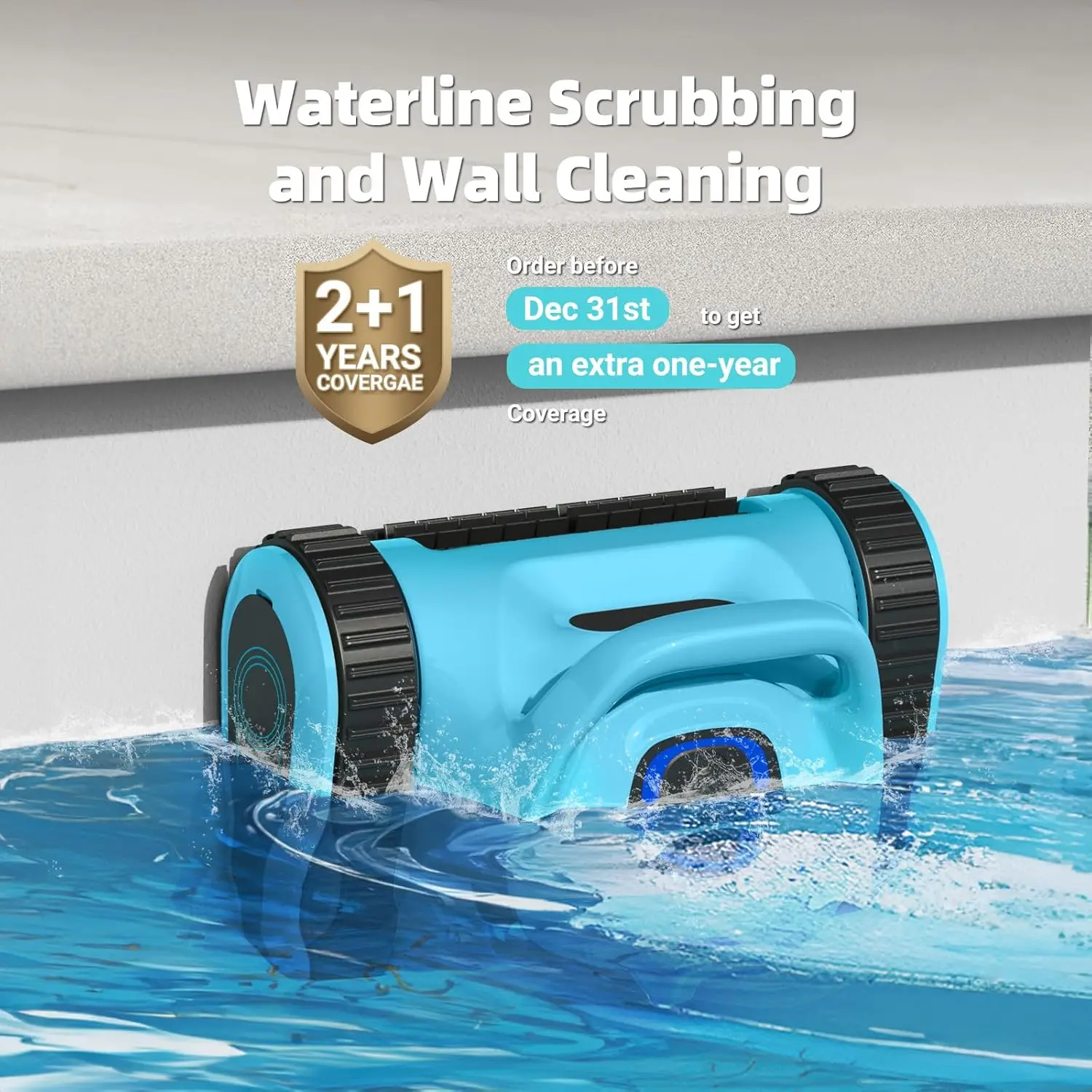 Inground Pools: Cordless Robot Robotic Pool Cleaners with Hook 180W Suction Auto Vacuums Wall Climbing Waterline Scrubbing Clean