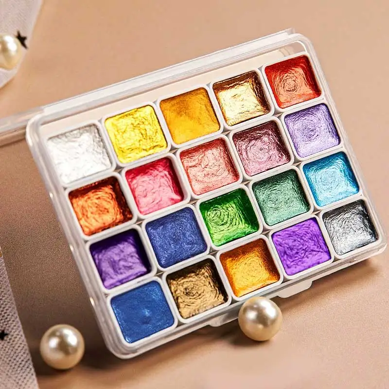 20 Colors Metal Watercolor Painting Set, Portable Box With Shiny Pearls Solid Watercolor Painting, And Art Supplies, Watercolor