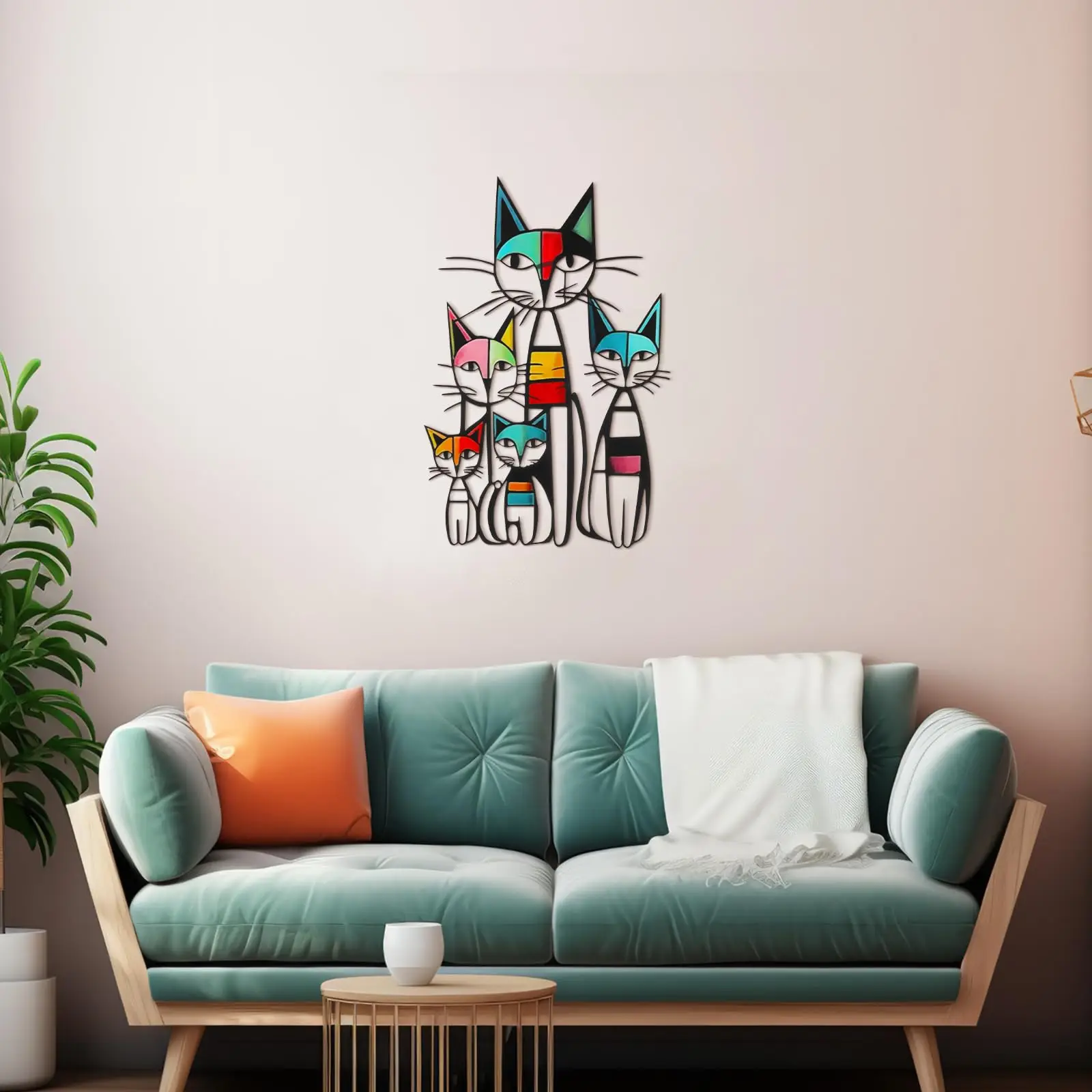 القط جدار ديكور فني الحديد جدار المنحوتات ديكور لمحبي القطط 11.8x7.8 بوصة الملونة منتصف القرن القط الرجعية علامات للمنزل