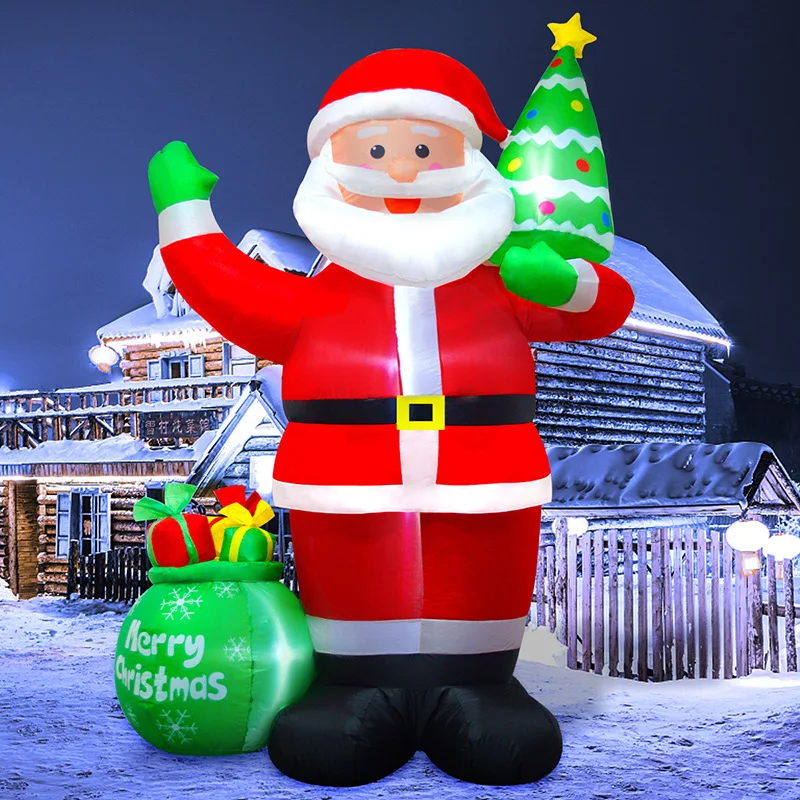 4/8ft Inflatable Santa Claus Holding Christmas Tree Gift Bags Outdoor Decoration with LED Lights Blowing up Toys Garden Decor