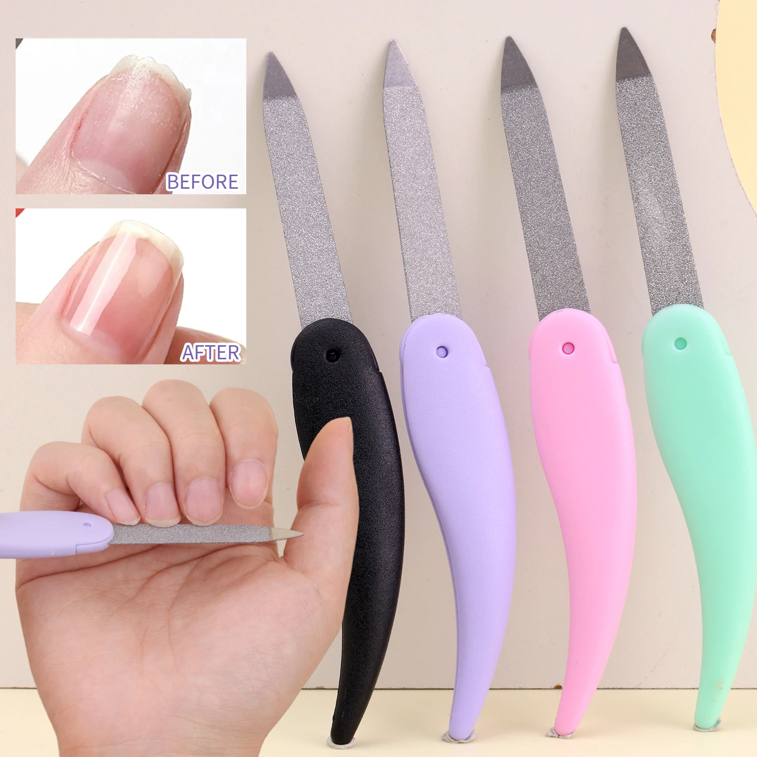 Lime à ongles pliable en acier inoxydable, Double face, polissage des ongles, outils de manucure et de pédicure, bande de polissage professionnelle pliante