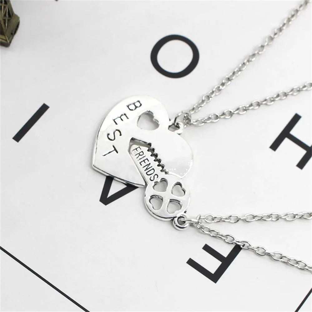 2 Pcs/Set Best Friend Necklaces Key To The Heart tone Pendant Necklaces Lock And Key Best Friend Bff Necklace Heart Best Friends