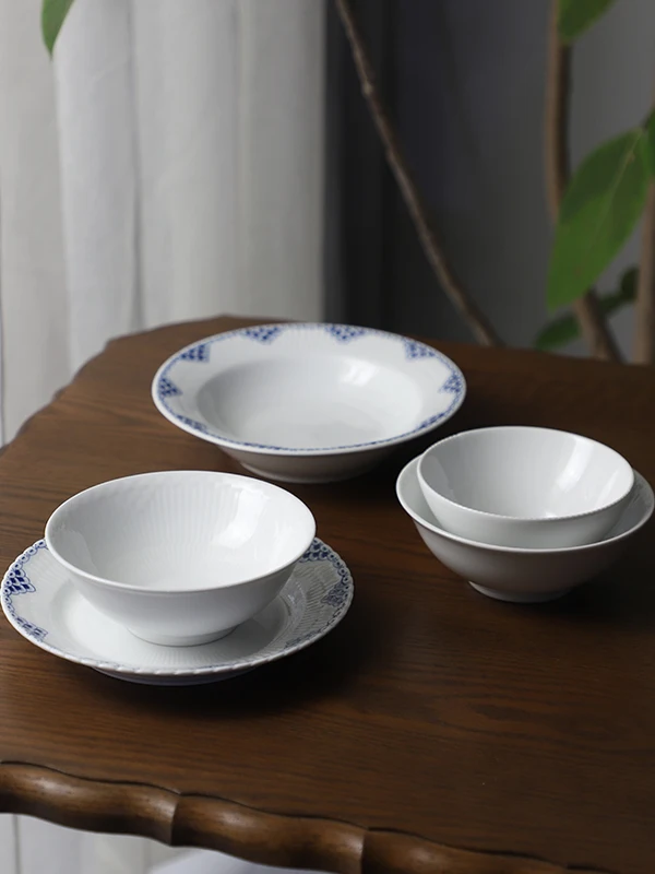 Cuenco de porcelana azul y blanco, juego de vajilla bajo vidriado, cuenco para sopa y arroz, cuenco de aceite de control de 4,5 pulgadas, plato de sopa Jingdezhen o...