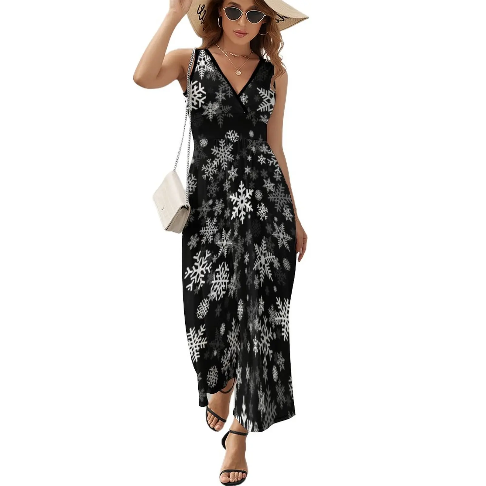 

Snowflakes Pattern in Black Sleeveless Dress dresses summer woman 2023 summer dress daily luxury woman party dress