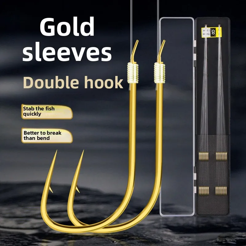 

10 коробок * 20 золотых двойных рыболовных крючков с волочильной леской, с зазубринами, для быстрого проникновения, высокопрочные рыболовные снасти