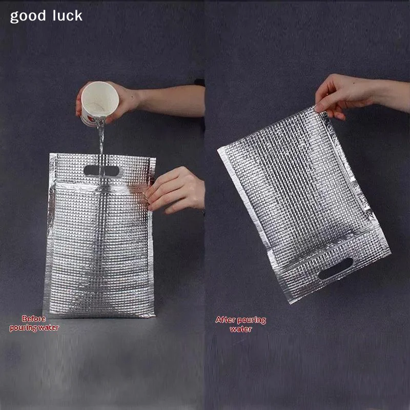 5Pcs Aluminum Foil Insulated Thermal Bags With Zipper Carry Handle Multiple Sizes For Takeout Delivery Camping Grocery Shopping