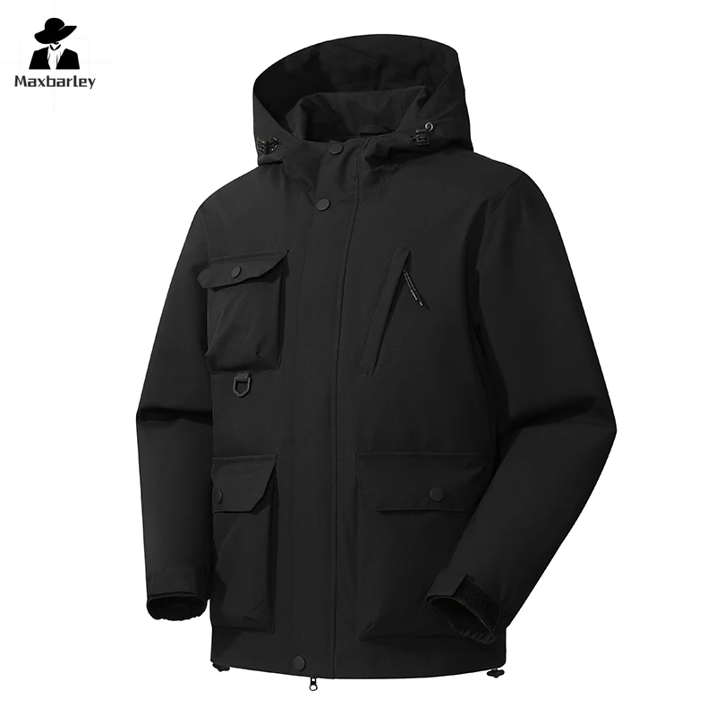 New Waterproof Windbreaker Couple's Outdoor Mountaineering Suit Hooded Work Jacket Men's Casual Sports Breathable Pocket Coat