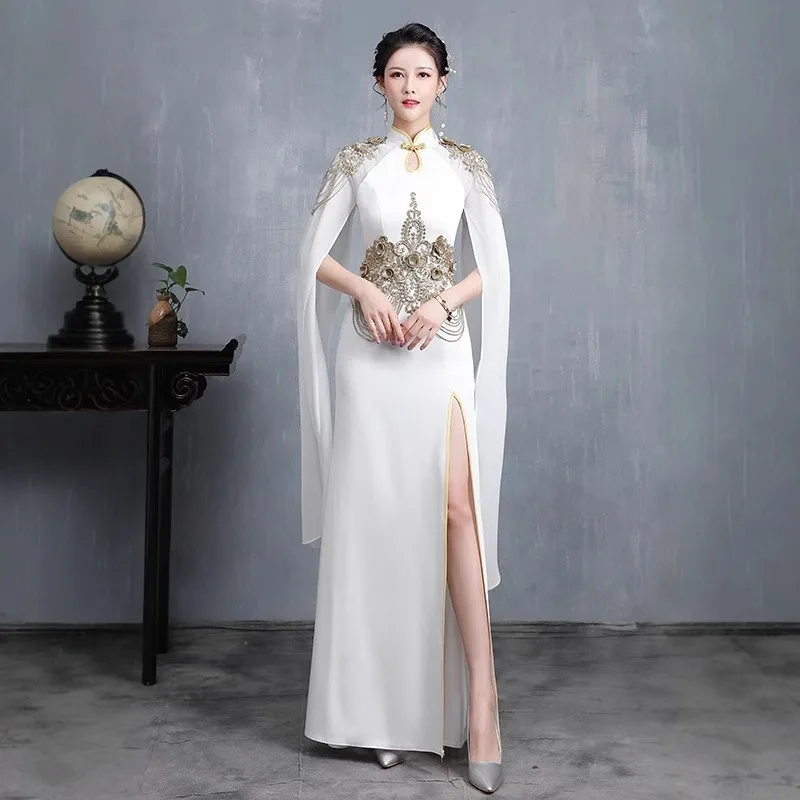 

2025 High-End Runway Cheongsam | Elegant Chinese Style Stage Gown, Plus Size Evening Dress for Mothers & Formal Events