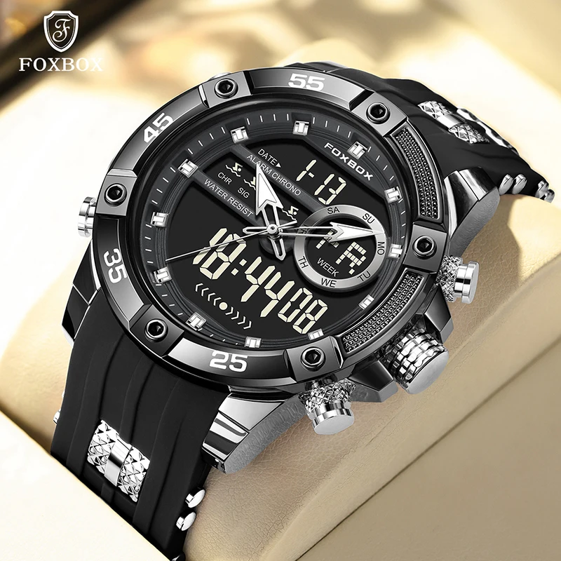 

FOXBOX 2025 мужские наручные часы модные двойной дисплей водонепроницаемые светящиеся мужские часы деловые часы с календарем для мужчин reloj hommes