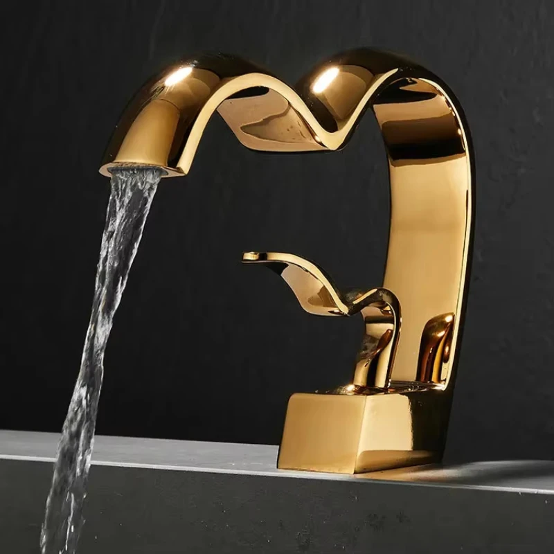 

Brass Bathroom Waterfall Faucet Hot Cold Basin Sink Tap Creative Heart-shaped Bath Vanity Mixer Faucets torneira pia banheiro